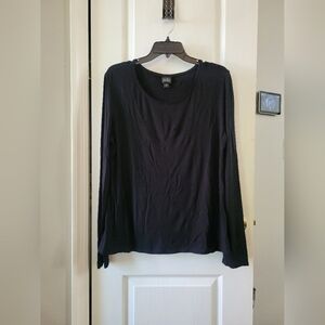 Eileen Fisher Jersey Knit Long Sleeve Scoop Neck Tee Black Size Medium